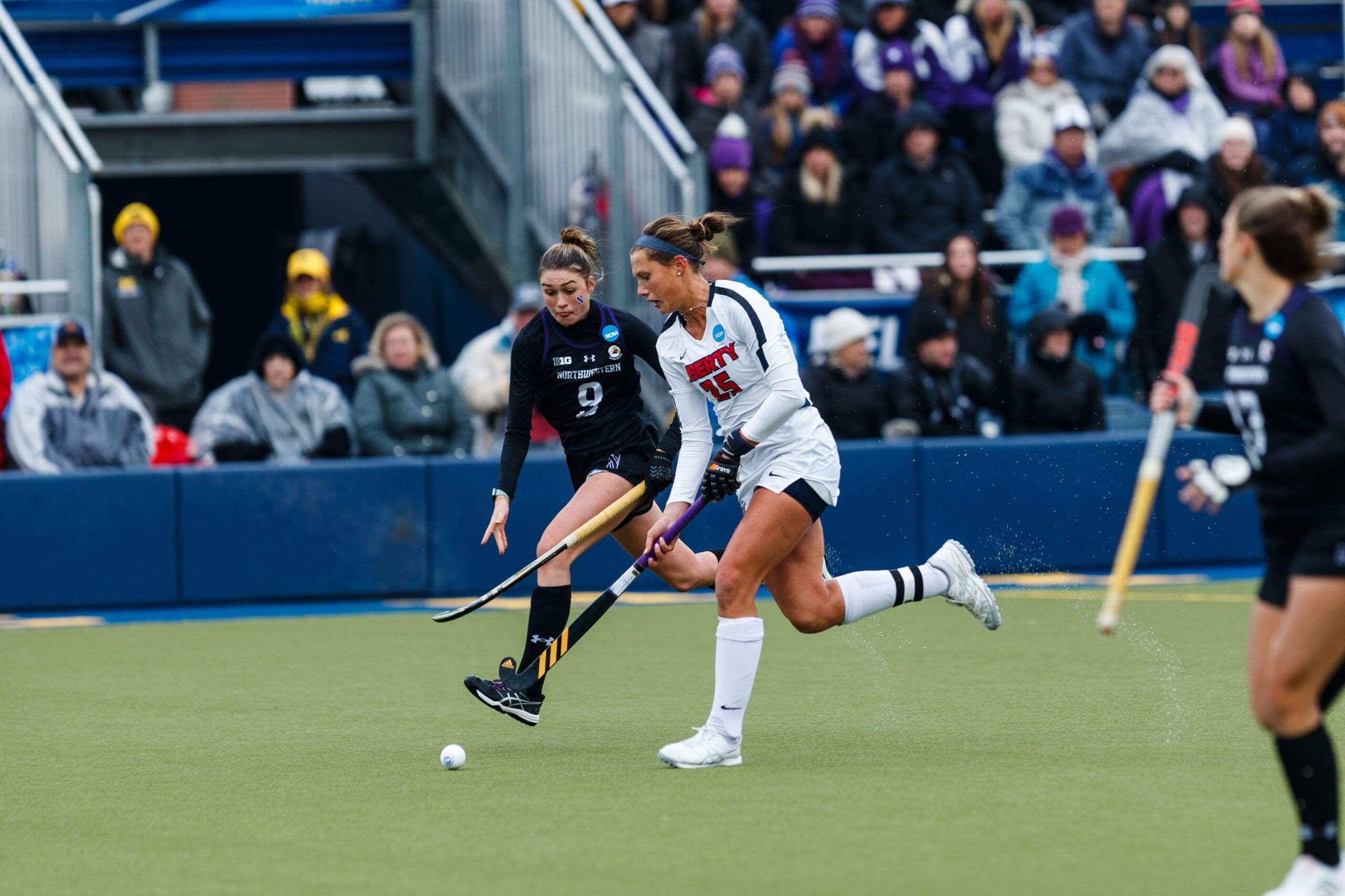 Liberty University’s Women’s Field Hockey team takes on Northwestern in the D1 Women’s Field Hockey National Championship game at the University of Michigan on November 21, 2021 (Photograph by Ross Kohl)